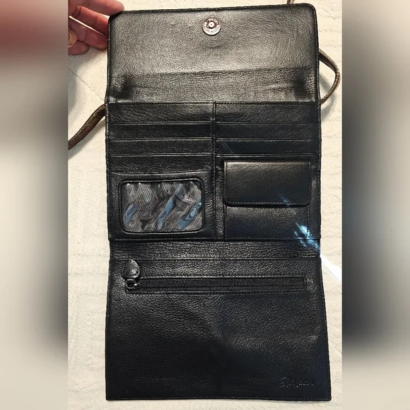 Brighton Pebbled black & Brown Croc Embossed Leather Travel Crossbody EUC - Picture 9 of 16